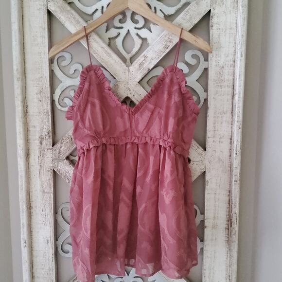 Fanco Women's Flowy Babydoll Button Back Ruffle Tank Top in Dusty Rose - Picture 10 of 16